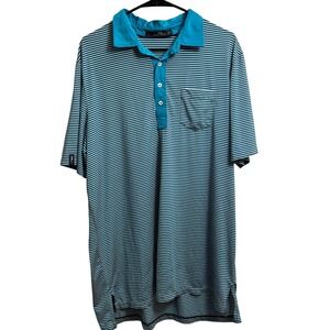 RLX Ralph Lauren Mens XL Striped Golf Polo Shirt Teal Navy Blue Pocket